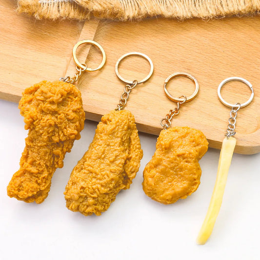 Fried Chicken Simulation Food Keychain French Fries Drumstick Chicken Nuggets Key Chain Restaurant Client Gift Chef Cook Keyring eprolo