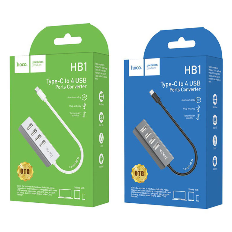 HOCO Type-C hub HB1 Type-C to 4 USB 2.0 ports converter FONEZWORLD ARKLOW